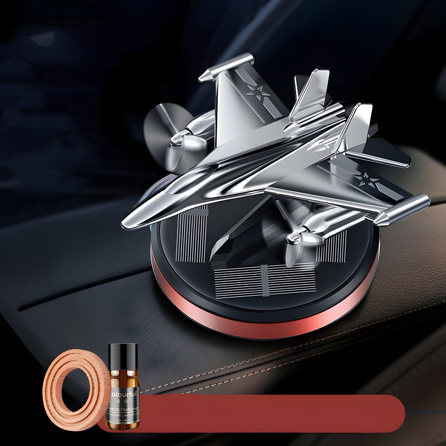 Solar Powered Rotating Perfume Ornaments - Car Dashboard Fighter Decoration