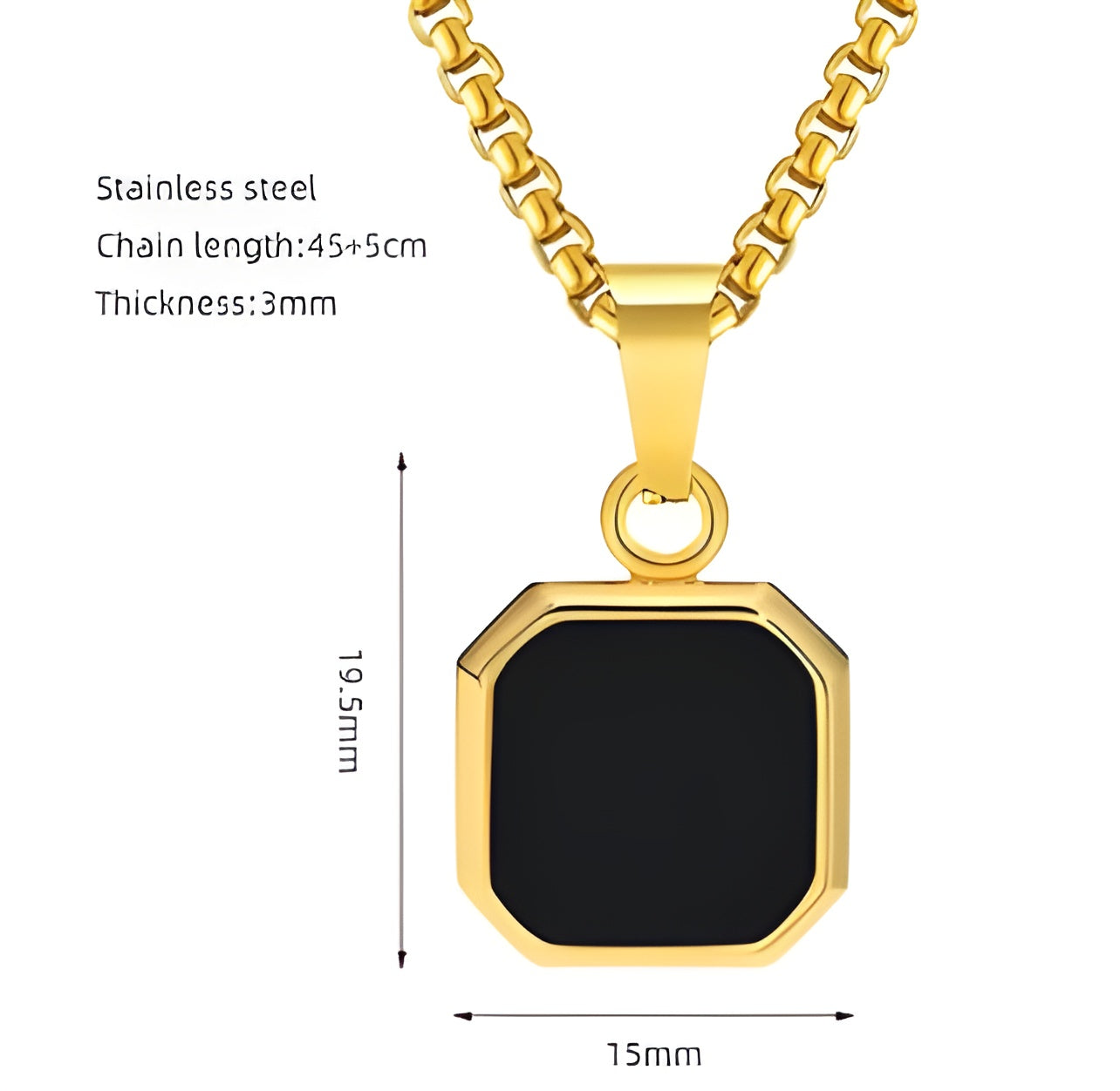 Titanium Steel Hip-hop Turquoise Square Pendant Necklace