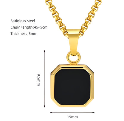 Titanium Steel Hip-hop Turquoise Square Pendant Necklace