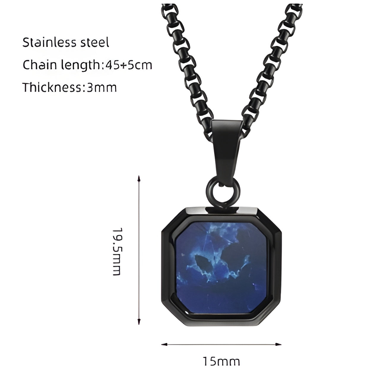 Titanium Steel Hip-hop Turquoise Square Pendant Necklace