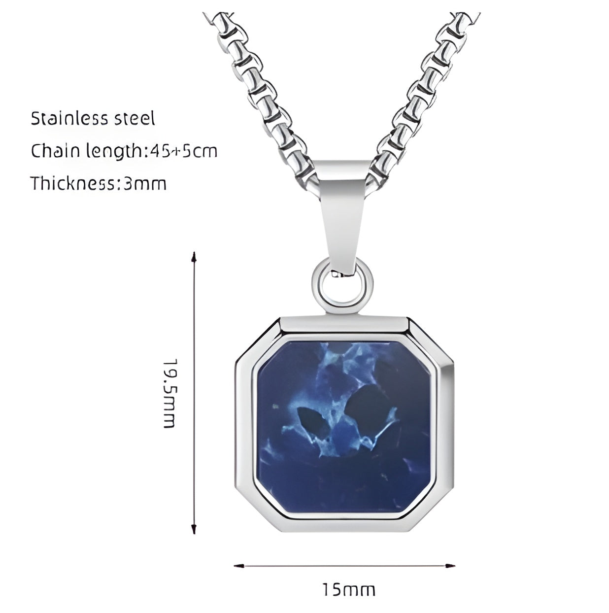 Titanium Steel Hip-hop Turquoise Square Pendant Necklace