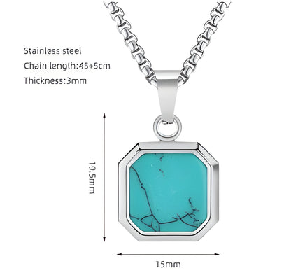 Titanium Steel Hip-hop Turquoise Square Pendant Necklace