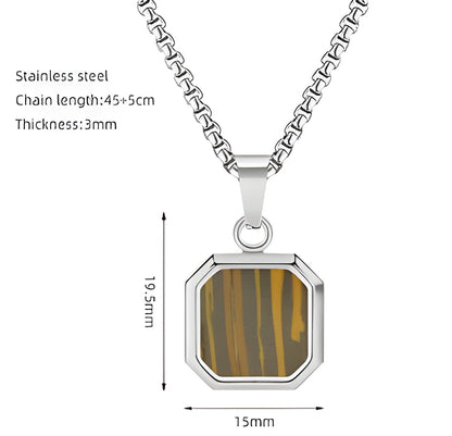 Titanium Steel Hip-hop Turquoise Square Pendant Necklace